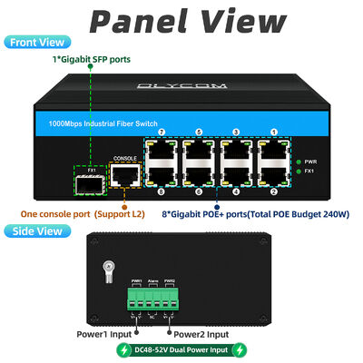 8-Port Industrial POE Switch mit 240W Leistung und 6KV Überspannungsschutz für raue Außenumgebungen