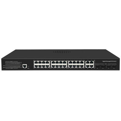 24 Port Commercial Managed PoE Switch 300W Budget With 4 Gigabit Uplinks Single AC Powered