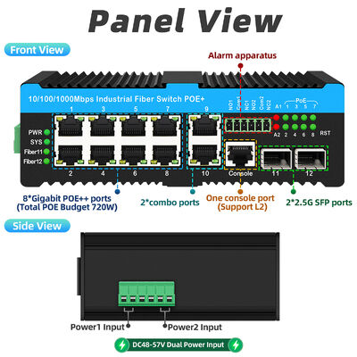 90W Industrie-PoE-Switch 2,5G Glasfaser-Switch Alarmrelais für externe PTZ-Kameras