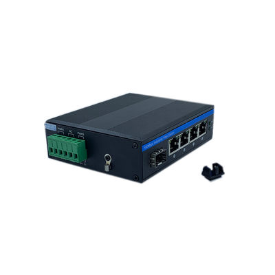 Industrieller POE-Schalter mit 1 SFP-Anschluss und 4 RJ45-Anschlüssen für die DIN-Schieneninstallation