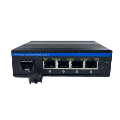 Industrieller POE-Schalter mit 1 SFP-Anschluss und 4 RJ45-Anschlüssen für die DIN-Schieneninstallation