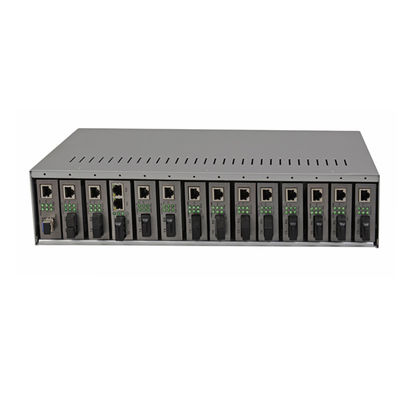 14 Spielautomaten für Medienumwandler Rack Chassis 19 Zoll 2U Dual AC220V für Glasfaser-Medienumwandler