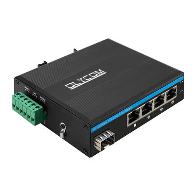 Industrieller POE-Schalter mit 1 SFP-Anschluss und 4 RJ45-Anschlüssen für die DIN-Schieneninstallation